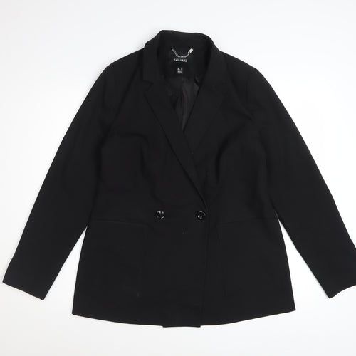 Tailored Women's Black Double-Breasted Blazer UK 10 Classic Fit
