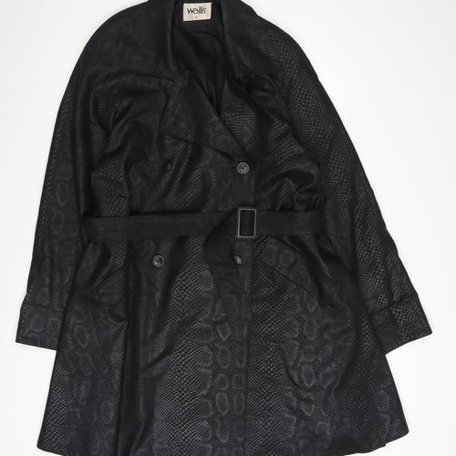Wallis Women's Black Snake Print Belted Trench Coat Size 8