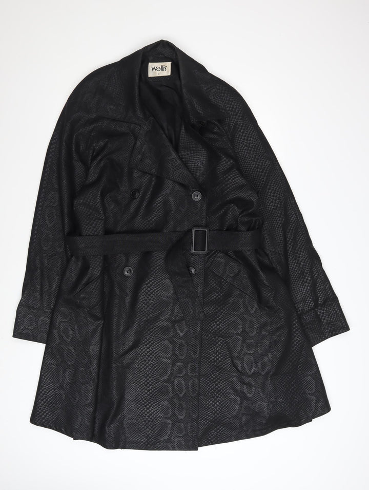 Wallis Women's Black Snake Print Belted Trench Coat Size 8
