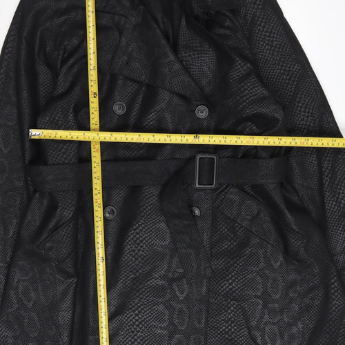 Wallis Women's Black Snake Print Belted Trench Coat Size 8
