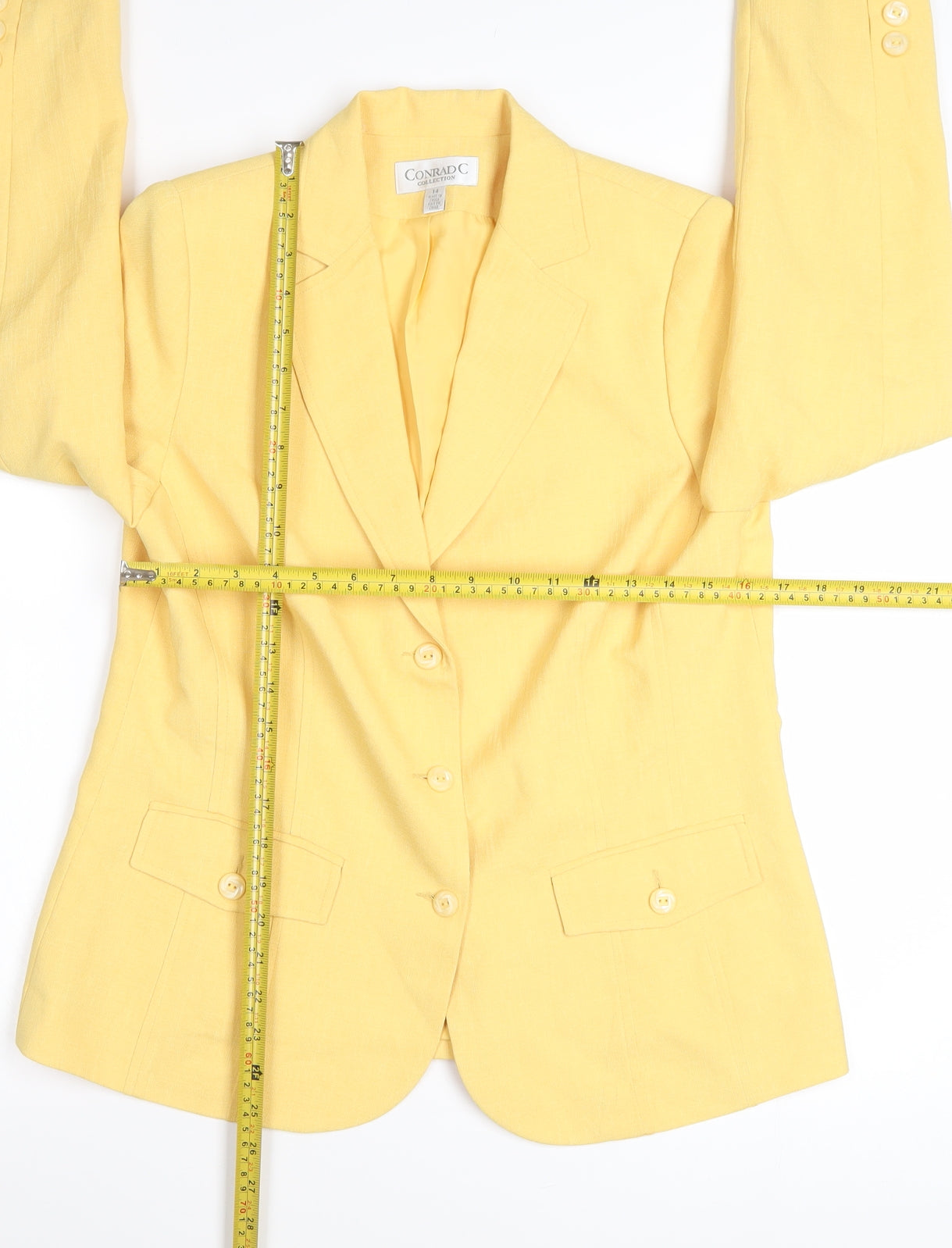 Conrad C Collection Women's Yellow Polyester Single-Breasted Blazer Size 14