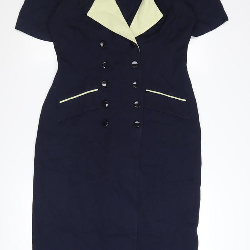 Danny & Nicole Women Blue Sheath Collared Button Dress Size 12