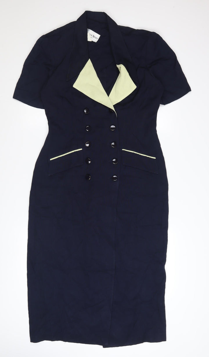 Danny & Nicole Women Blue Sheath Collared Button Dress Size 12