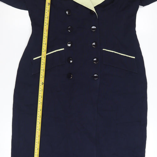 Danny & Nicole Women Blue Sheath Collared Button Dress Size 12