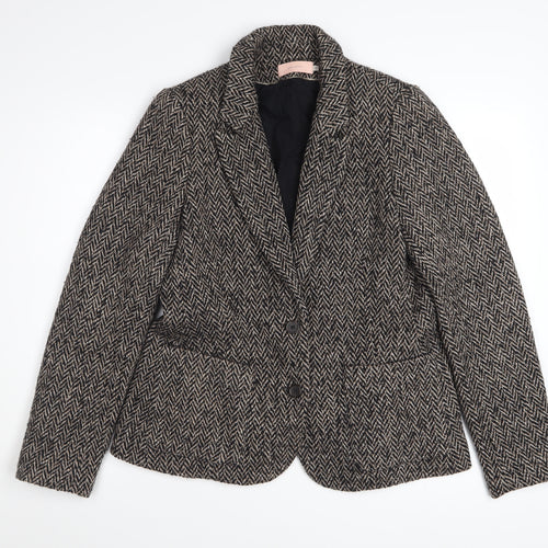 John Lewis Womens Brown Herringbone Wool Blend Blazer Size 14