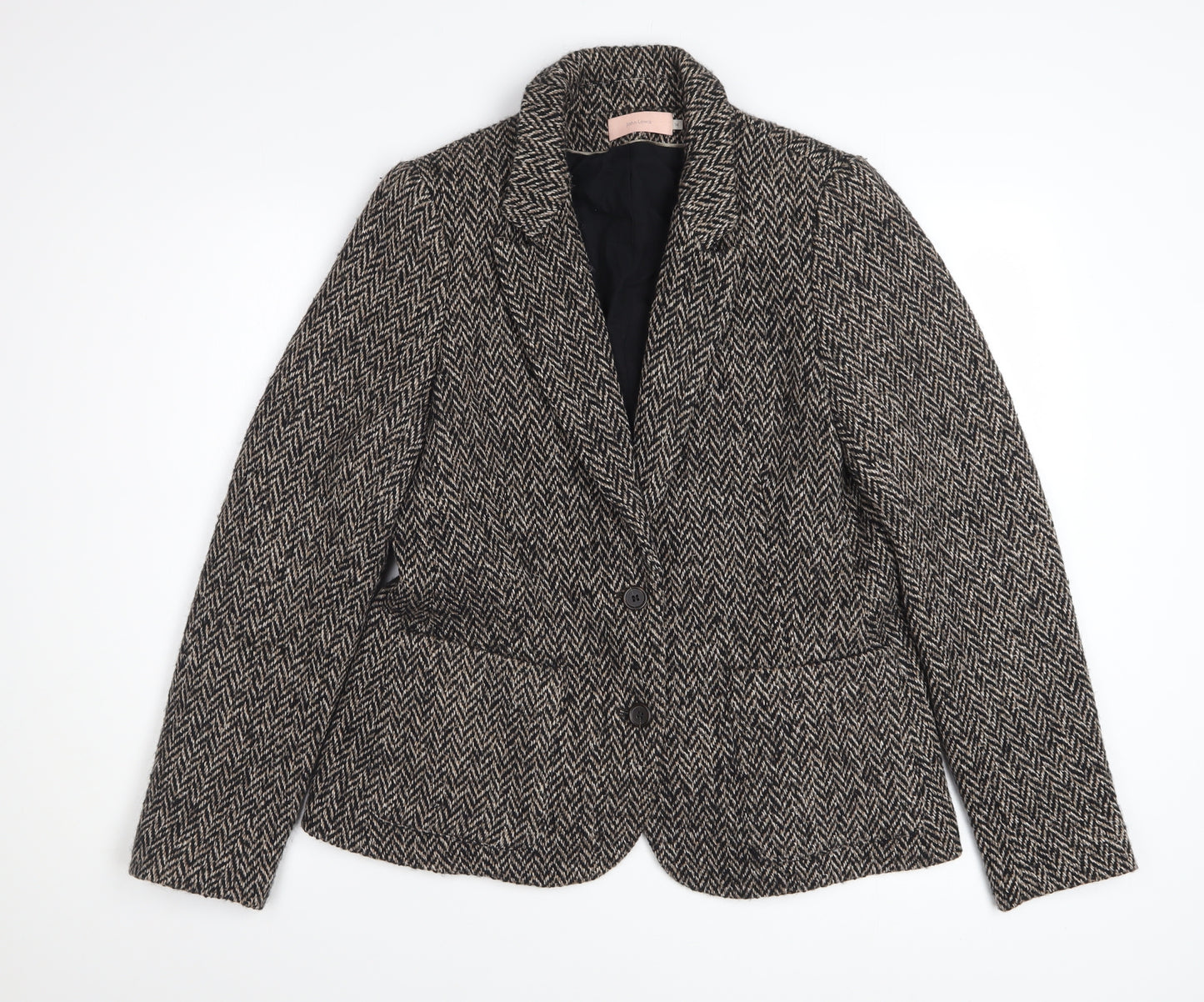 John Lewis Womens Brown Herringbone Wool Blend Blazer Size 14