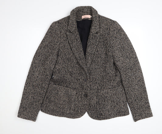 John Lewis Womens Brown Herringbone Wool Blend Blazer Size 14