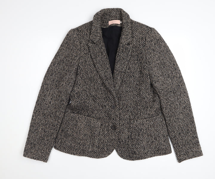 John Lewis Womens Brown Herringbone Wool Blend Blazer Size 14