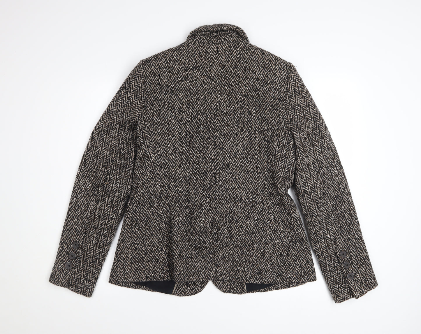 John Lewis Womens Brown Herringbone Wool Blend Blazer Size 14