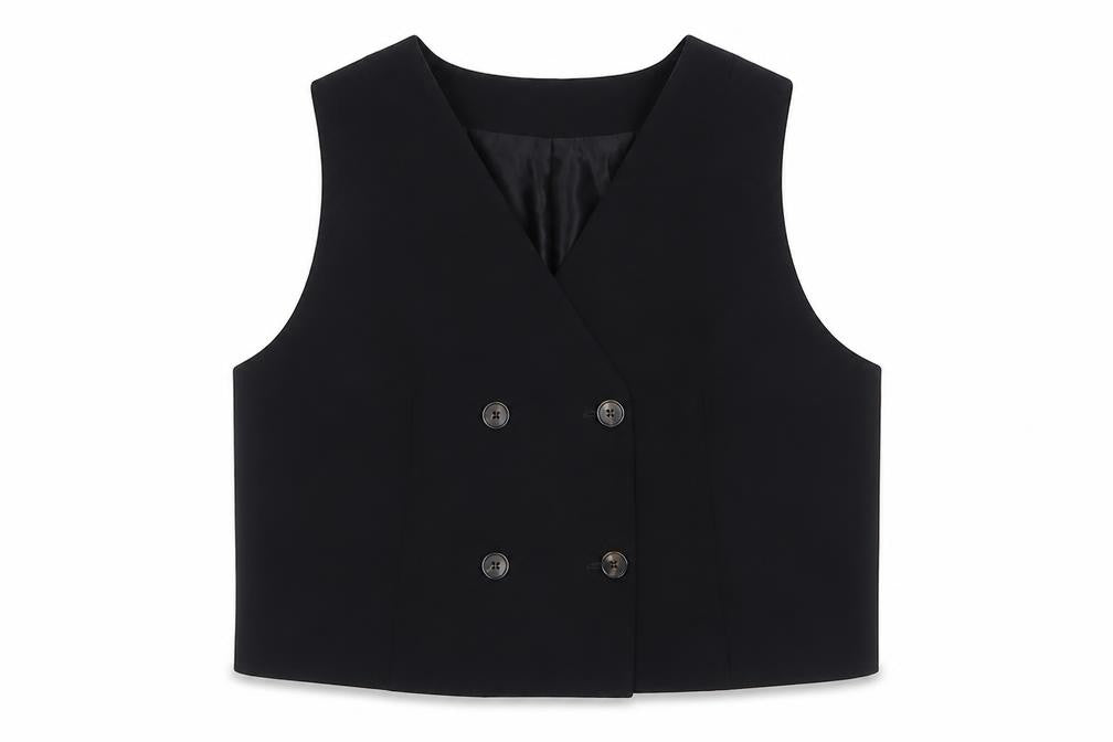 Marks & Spencer Women's Black Double-Breasted Tuxedo Waistcoat Size 22