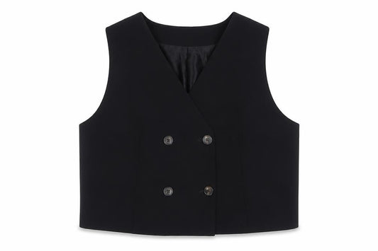 Marks and Spencer Women's Black Double-Breasted Tuxedo Waistcoat Size 22