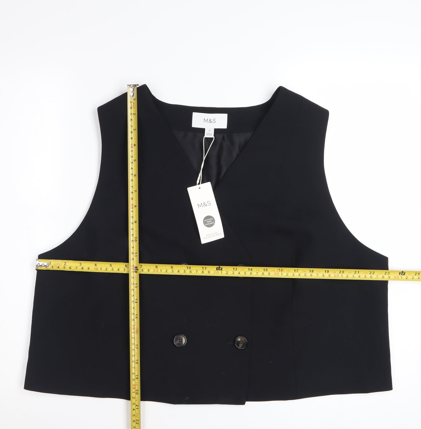 Marks and Spencer Women's Black Double-Breasted Tuxedo Waistcoat Size 22