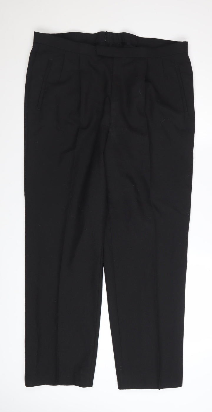 Luis Fabre Men's Black Wool Blend Pleated Dress Trousers 38W 31.5L
