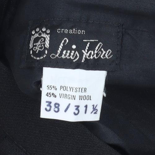 Luis Fabre Men's Black Wool Blend Pleated Dress Trousers 38W 31.5L