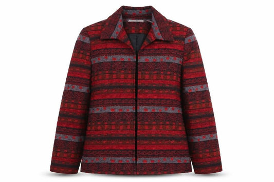 Front view of Alfred Dunner Women's Red Geometric Cotton Blend Jacket, size 12