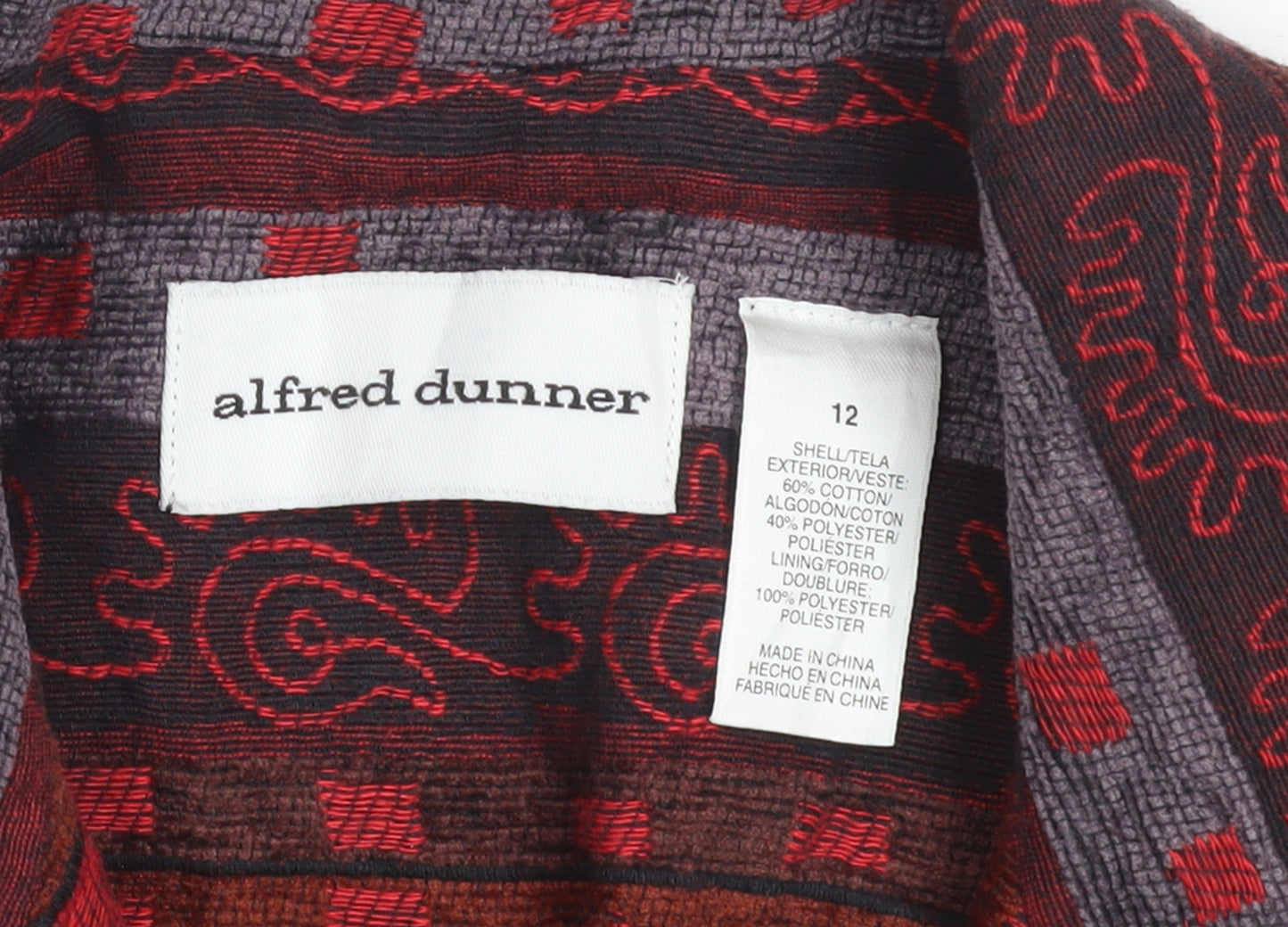 Alfred Dunner Women's Red Geometric Cotton Blend Jacket Size 12