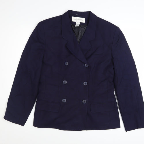 Jones New York Women Navy Double-Breasted Blazer Size 10 Linen Blend