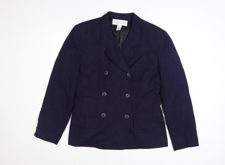 Jones New York Women Navy Double-Breasted Blazer Size 10 Linen Blend