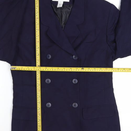 Jones New York Women Navy Double-Breasted Blazer Size 10 Linen Blend