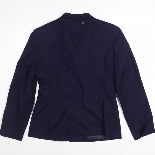 Jones New York Women Navy Double-Breasted Blazer Size 10 Linen Blend