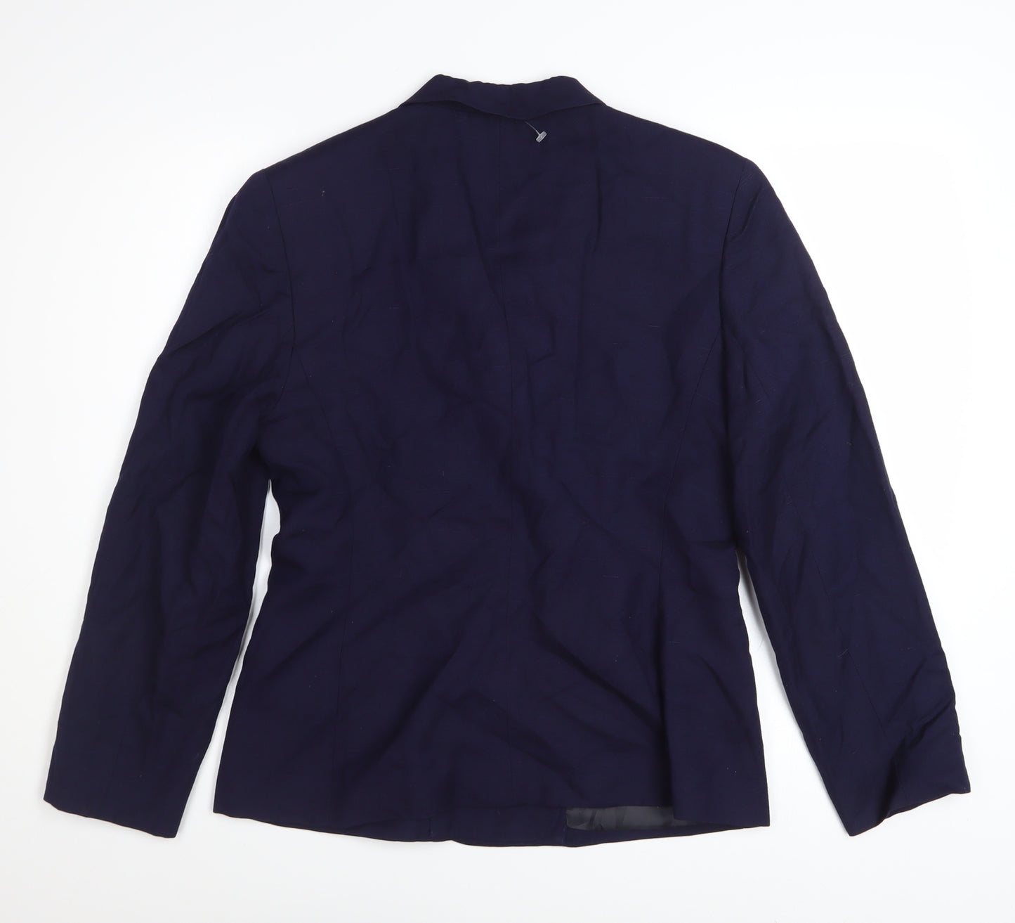 Jones New York Women Navy Double-Breasted Blazer Size 10 Linen Blend