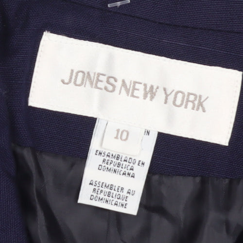 Jones New York Women Navy Double-Breasted Blazer Size 10 Linen Blend