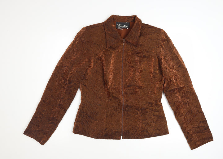 Cartise Womens Brown Textured Zip Jacket UK 12 Classic Style