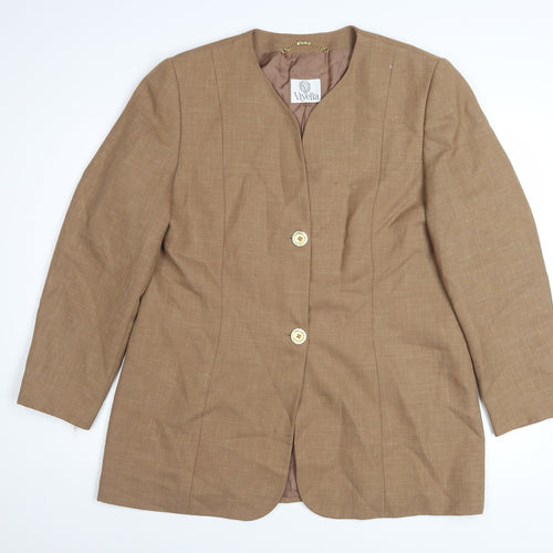 Viyella Women’s Brown Wool Blend Classic Blazer UK 16 Vintage Mid-Length