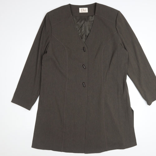 Elvi Women Brown Size 18 Classic Long Blazer Jacket