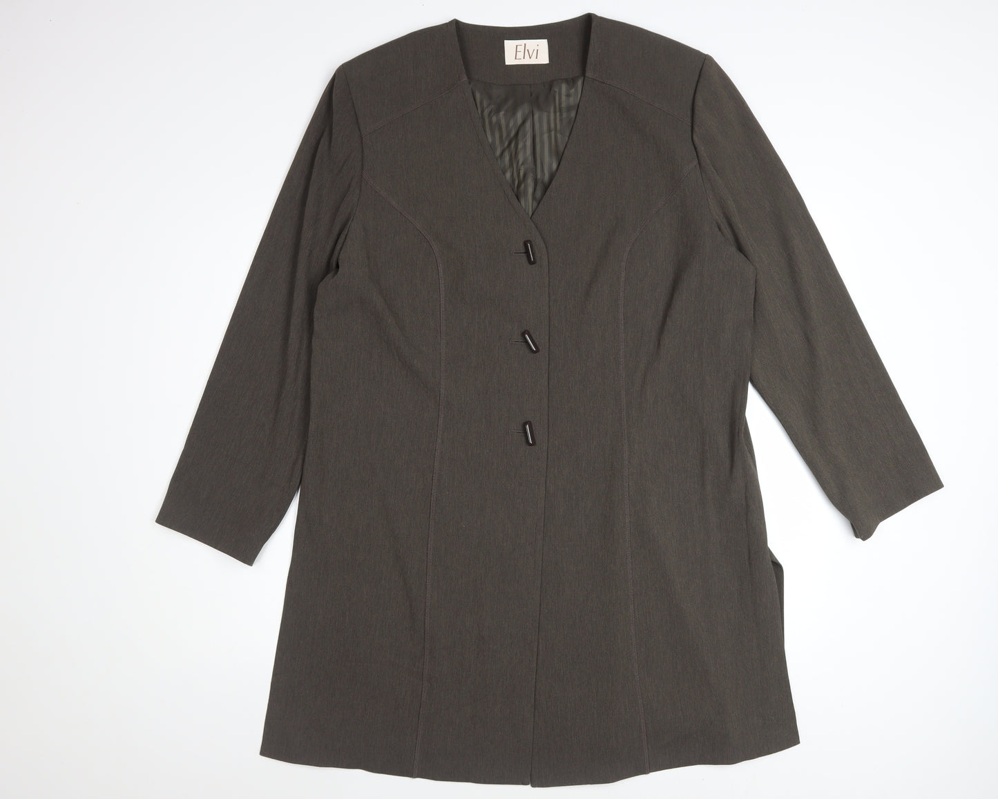 Elvi Women Brown Size 18 Classic Long Blazer Jacket
