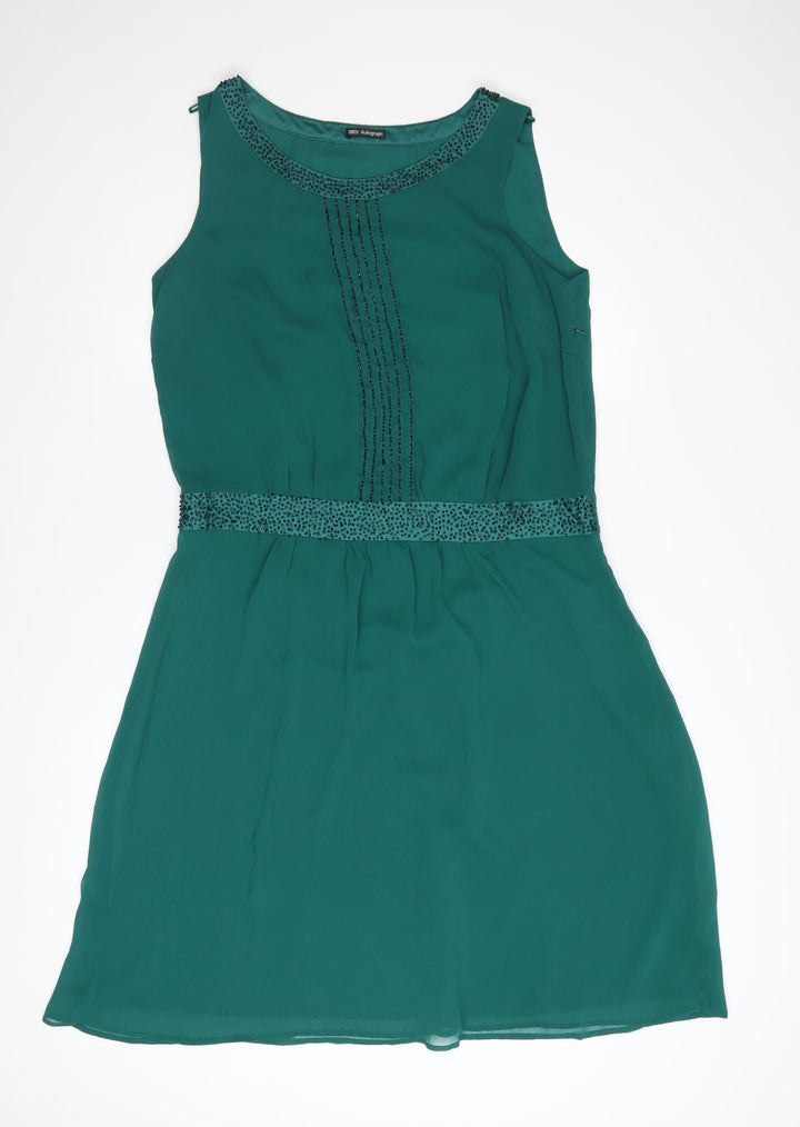 Marks and Spencer Women’s Green Beaded Shift Dress Size 14