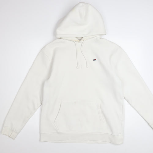 Tommy Jeans Women’s White Pullover Hoodie Size L Cotton Blend