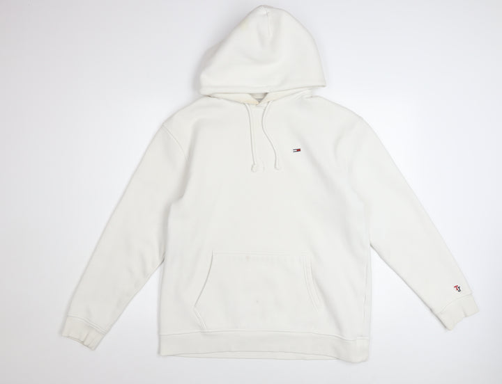 Tommy Jeans Women’s White Pullover Hoodie Size L Cotton Blend