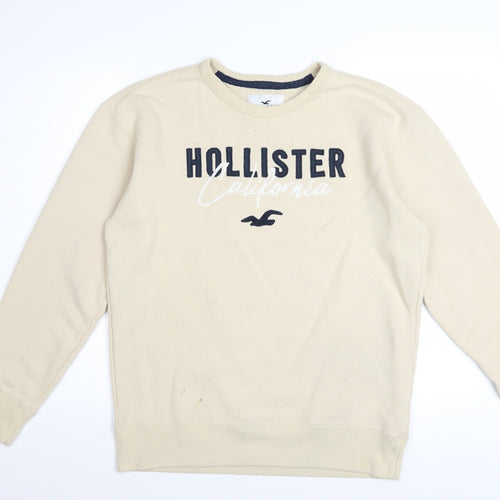 Hollister Men Beige Crew Neck Sweatshirt M Cotton Blend Classic Style