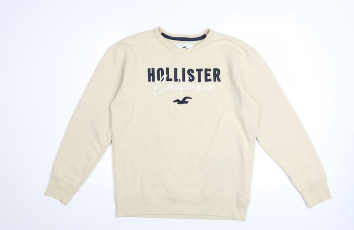 Hollister Men Beige Crew Neck Sweatshirt M Cotton Blend Classic Style