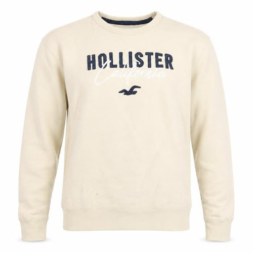 Hollister Men Beige Crew Neck Sweatshirt M Cotton Blend Classic Style