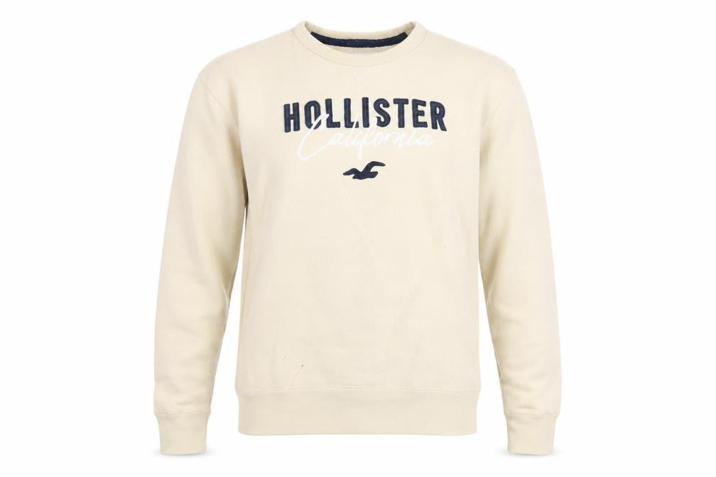 Hollister Men Beige Crew Neck Sweatshirt M Cotton Blend Classic Style