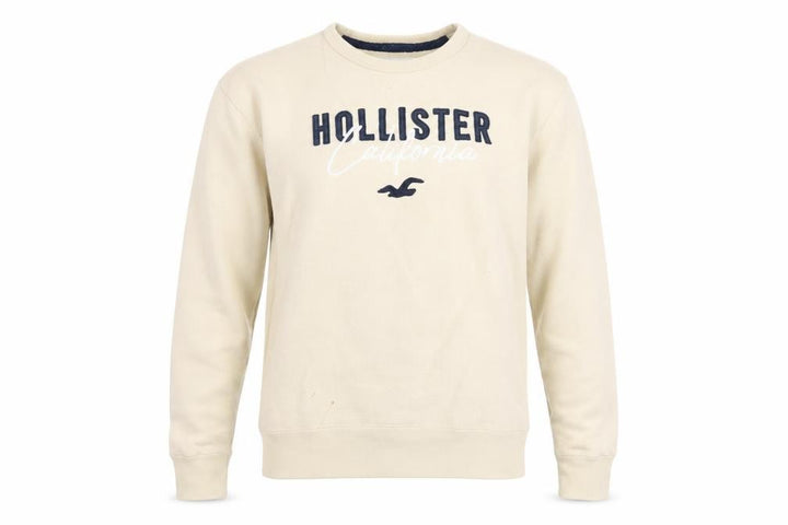 Hollister Men Beige Crew Neck Sweatshirt M Cotton Blend Classic Style