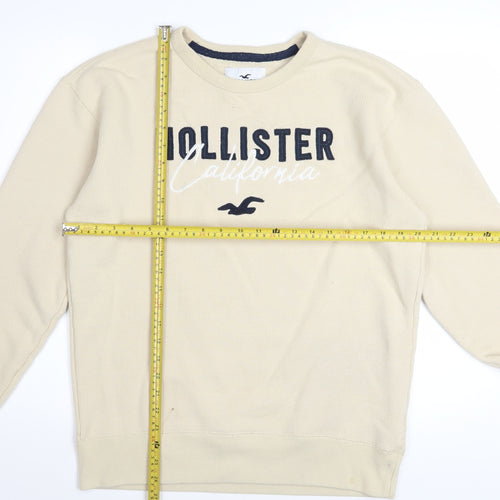 Hollister Men Beige Crew Neck Sweatshirt M Cotton Blend Classic Style