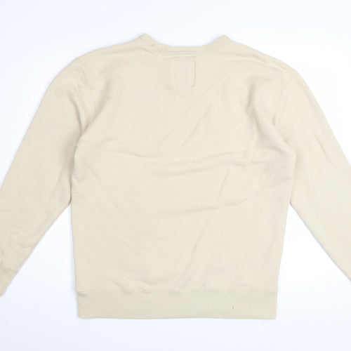 Hollister Men Beige Crew Neck Sweatshirt M Cotton Blend Classic Style