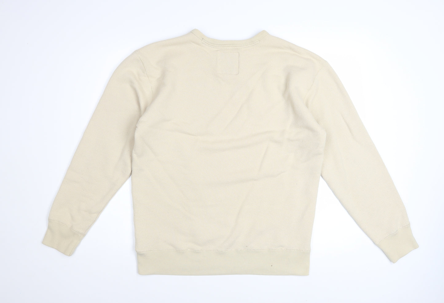 Hollister Men Beige Crew Neck Sweatshirt M Cotton Blend Classic Style