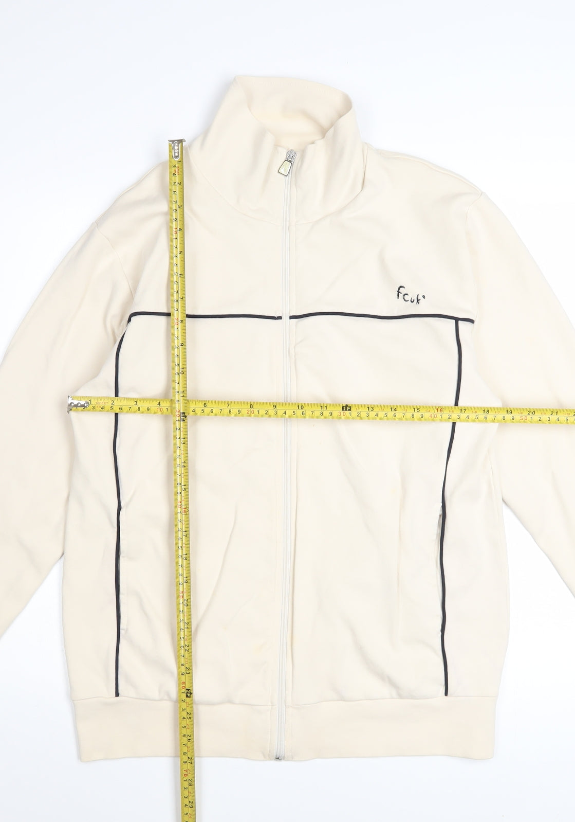 French Connection Men's Beige Full Zip Cotton Sweatshirt L
