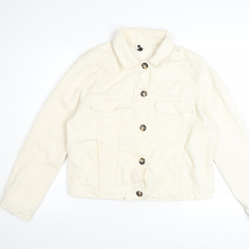 H&M Women Ivory Corduroy Basic Button Jacket Size M