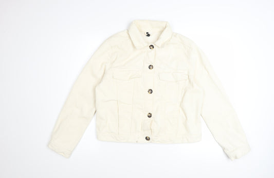 H&M Women Ivory Corduroy Basic Button Jacket Size M