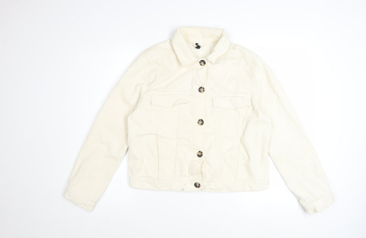H&M Women Ivory Corduroy Basic Button Jacket Size M