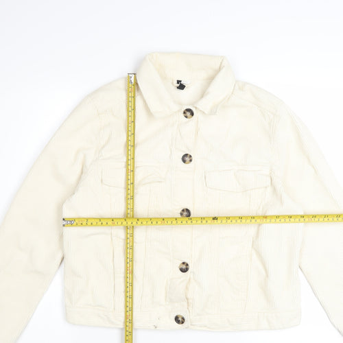 H&M Women Ivory Corduroy Basic Button Jacket Size M