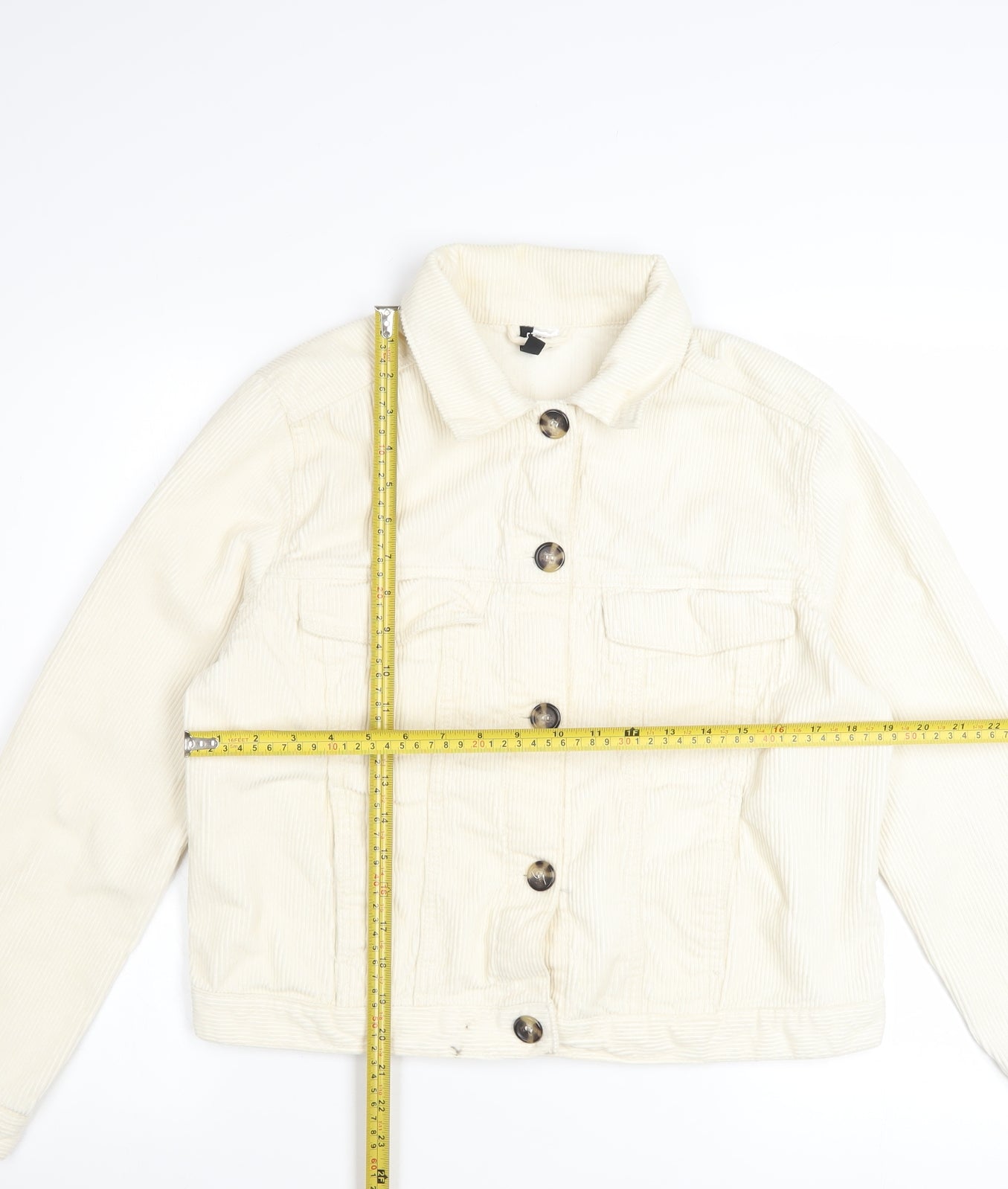 H&M Women Ivory Corduroy Basic Button Jacket Size M