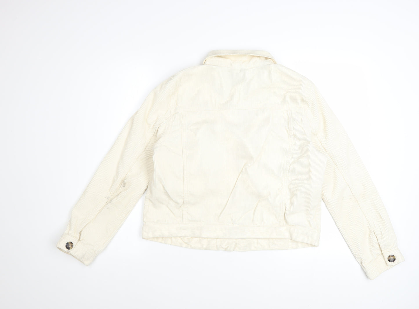 H&M Women Ivory Corduroy Basic Button Jacket Size M