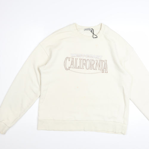 Stradivarius Womens Ivory California Pullover Sweatshirt M