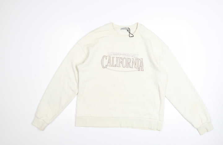 Stradivarius Womens Ivory California Pullover Sweatshirt M